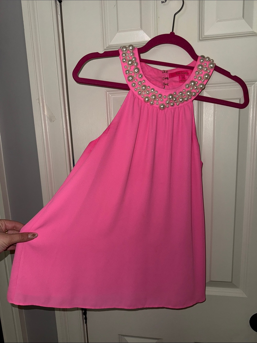 Embellished Pearl Collar Pink Halter Dress - Picture 4 of 6